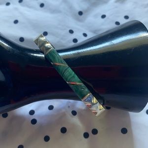 Sterling Silver Bracelet With Green Stone Hand Made In Mexico ~ 925 Purity